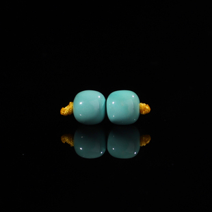 原矿天然绿松石老型珠 湖北十堰 高瓷绿5.8mm一对珠松石配件256号