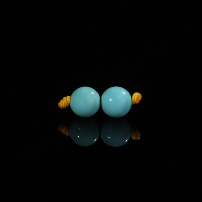 原矿绿松石圆珠5.5mm一对高瓷
