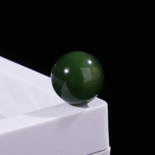 俄料和田玉碧玉散珠天然玉石老坑菠菜绿圆珠12mm单珠色泽浓郁