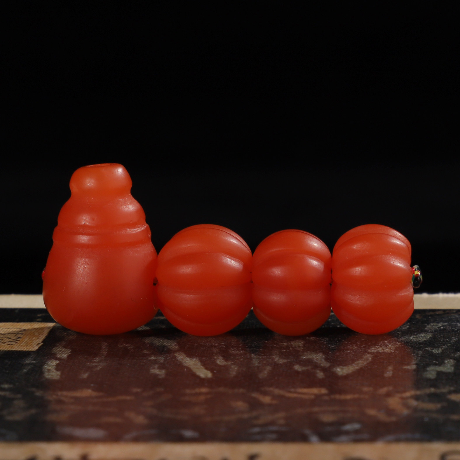 天然保山南红玛瑙配套南瓜珠顶珠三通满色满肉柿子红配件 189号