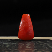 四川凉山苏工南红回纹三通柿子红高16.4mm对孔9.7mm直径8.6mm60号