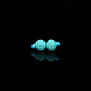 湖北绿松石散珠天然原矿高瓷回纹珠5mm一对圆珠 无优化单珠 129号