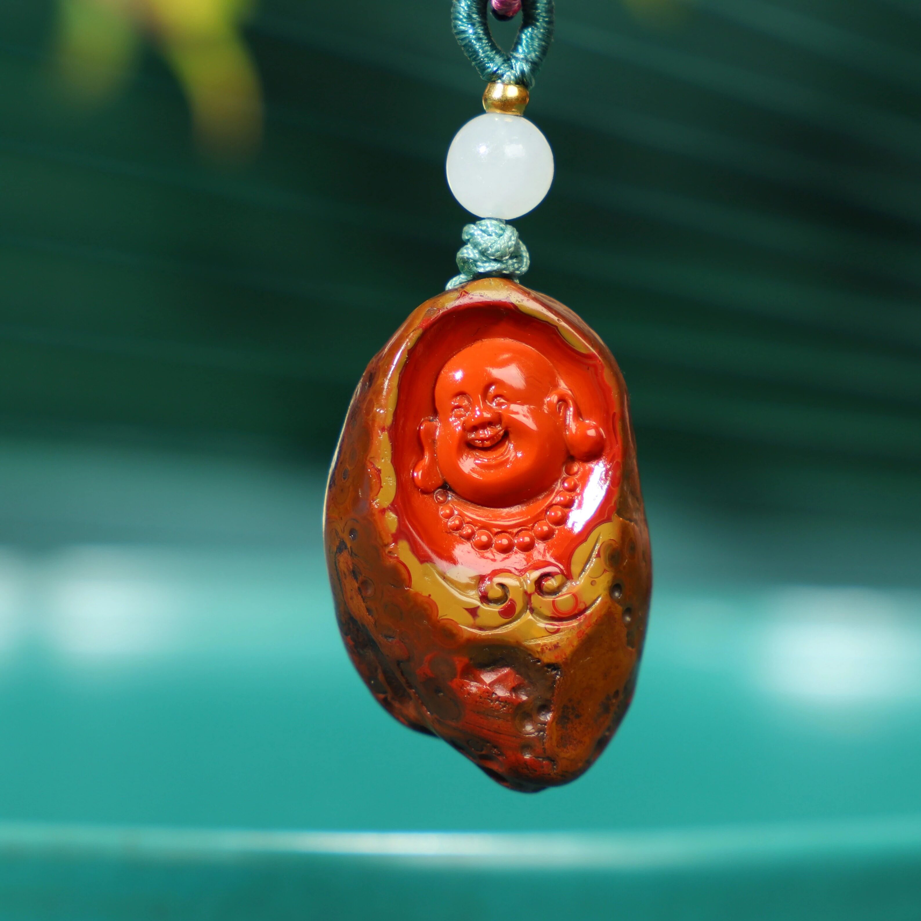 凉山南红玛瑙弥勒佛吊坠 黄皮包浆带皮观音挂件 佛公笑佛雕件女款