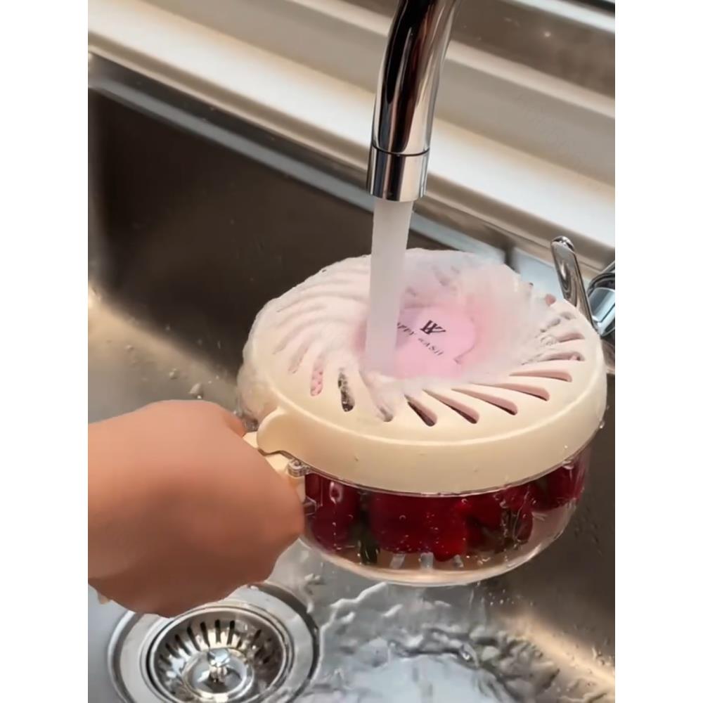 沥水篮带盖多功能水果蔬菜洗菜篮家用折叠手柄果篮厨房冰箱保鲜碗