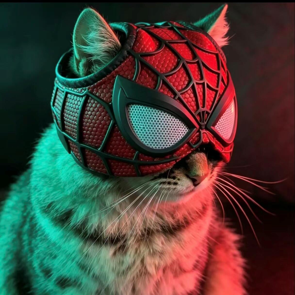 蜘蛛侠猫咪头盔宠物迷你面具趣味搞怪cosplay头套拍照出片小道具
