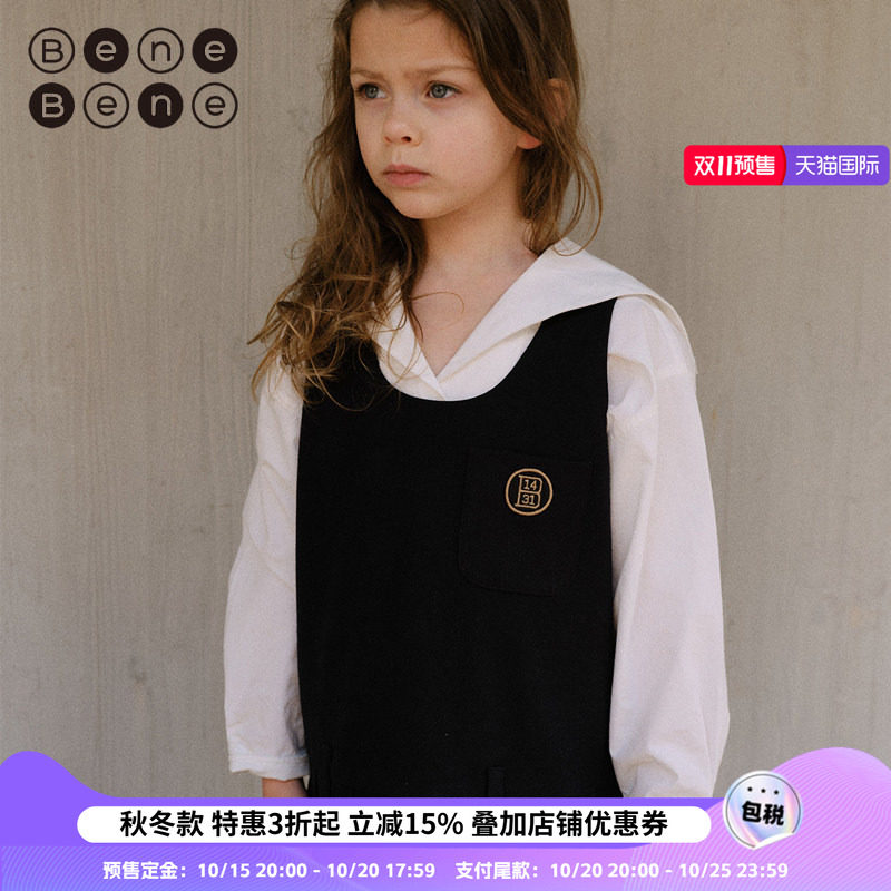 benebene女童毛呢背心连衣裙