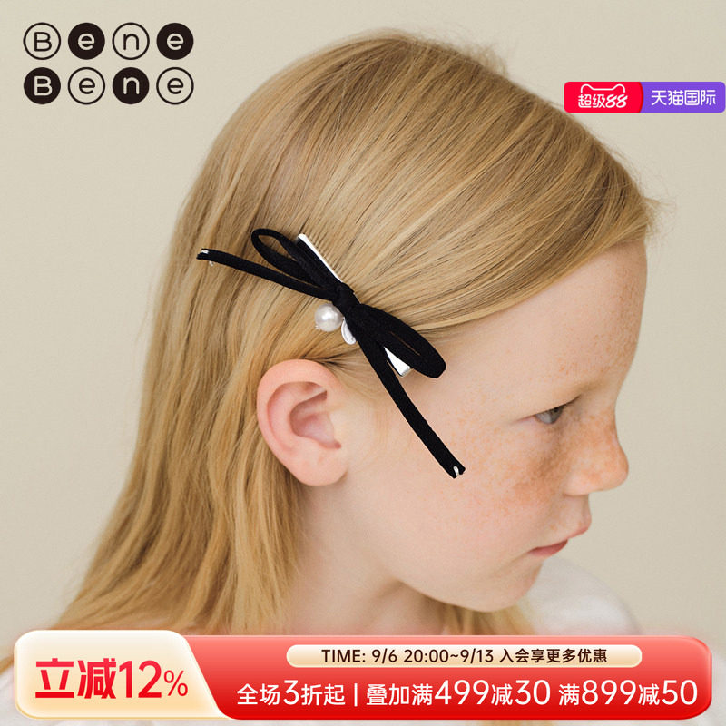 benebene珍珠元素蝴蝶结发夹女图片