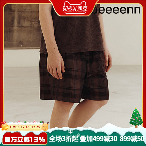 韩国五分裤bbeeeenn格子休闲裤