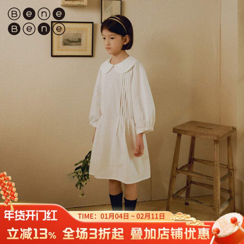 benebene韩国童装春季新款女童高端连衣裙纯棉泡泡袖淑女裙子,童装/婴儿装/亲子装,连衣裙,淘宝优惠券,粉丝福利购,淘宝优惠卷