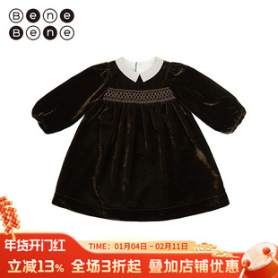 benebene韩国童装秋季新品女童天鹅绒连衣裙儿童A字裙公主裙