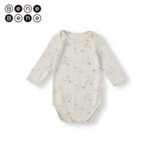 benebene有机棉花婴儿连身衣新生宝宝全棉长袖三角哈衣开裆包屁衣