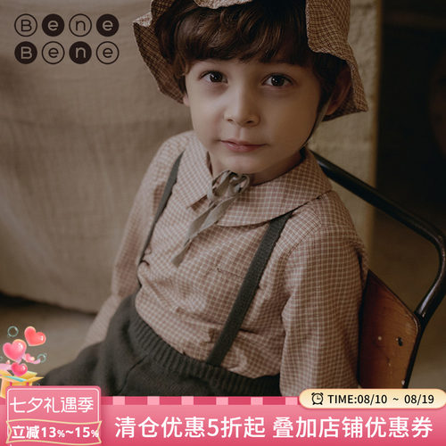 benebene格纹纯棉休闲衬衫
