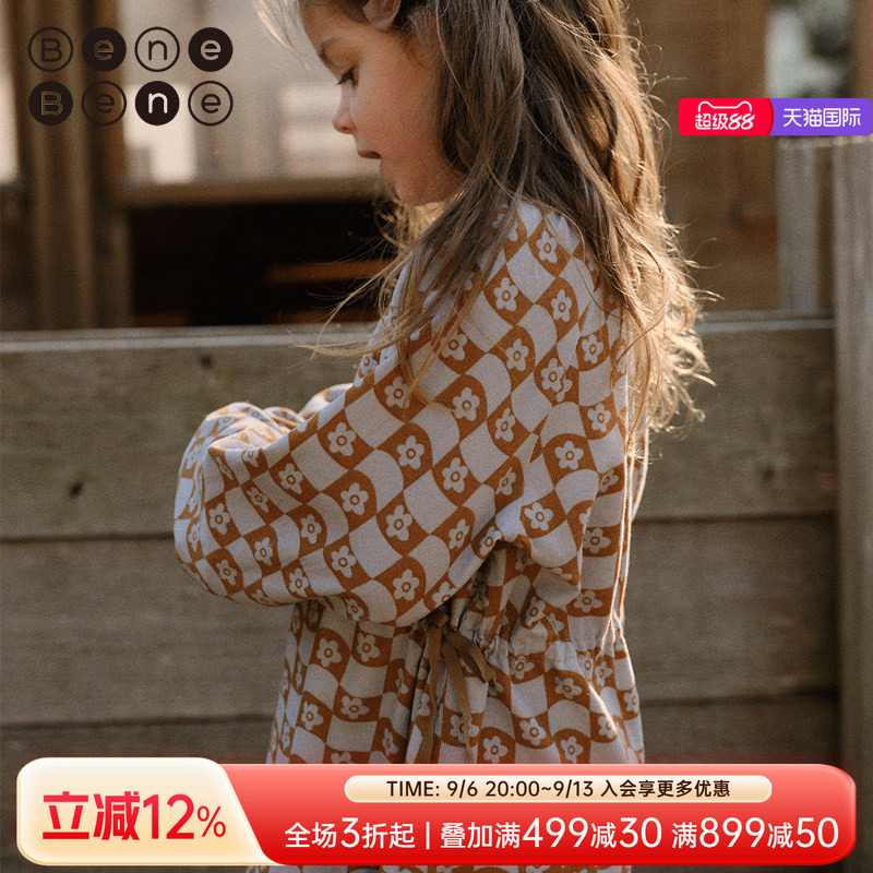 benebene秋冬纯棉印花连衣裙图片