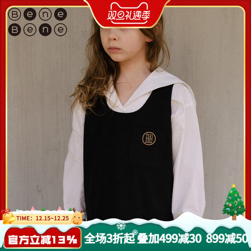 benebene女童毛呢背心连衣裙