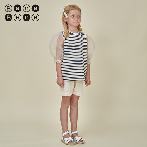 benebene圆领短袖网纱泡泡袖