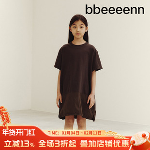 bbeeeenn韩国童装夏季新款休闲宽松连衣裙女童纯色拼接T恤裙