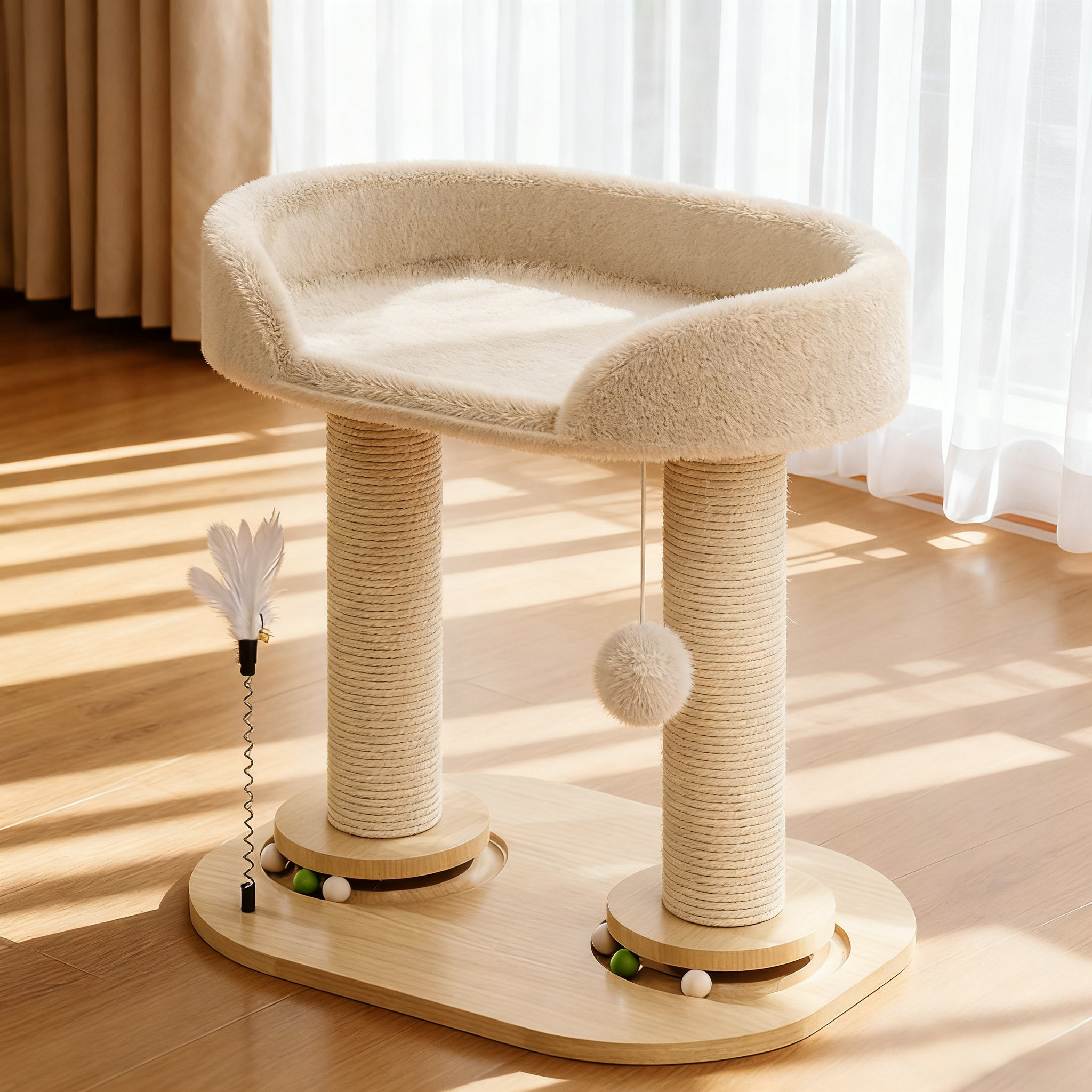 猫爬架猫窝一体实木剑麻四季通用小型不占地转盘玩具猫咪抓板爬柱