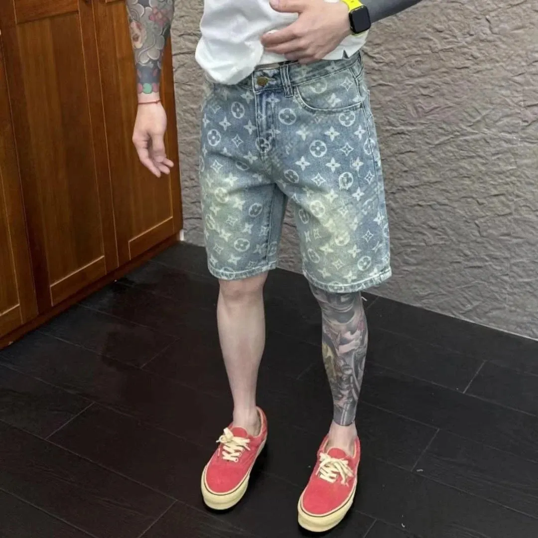 牛仔短裤男夏季新款个性印花潮牌五分裤韩版时尚潮流修身百搭短裤,男装,短裤,淘宝优惠券,粉丝福利购,淘宝优惠卷
