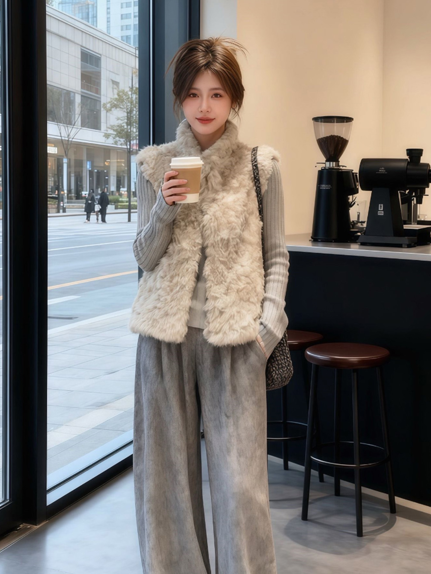 羊羔毛白色短款马甲上衣2025秋冬新款巨好看今年流行爆款马夹女装