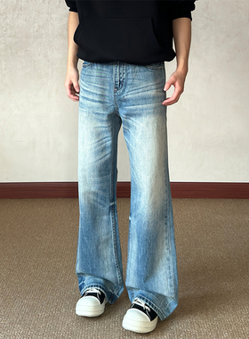 布老哥Blog美式复古cleanfit水洗猫须牛仔裤宽松直筒百搭长裤K819