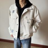 破洞蓝纱 布老哥Blog美式 复古 白牛夹克BOXY短宽显高阔型外套W536