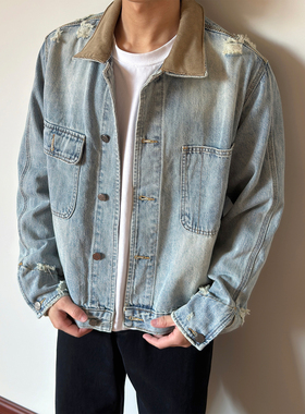布老哥Blog美式复古磨破水洗牛仔外套短宽显高cleanfit夹克秋W471