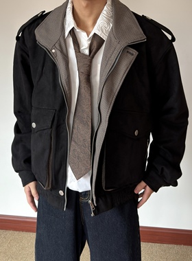 布老哥Blog复古老钱风千鸟格拼接夹克cleanfit宽松百搭外套W525