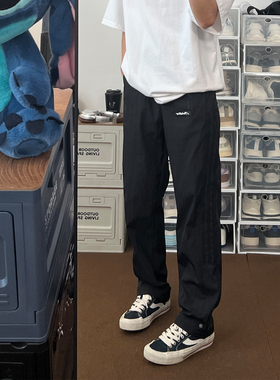 布老哥Blog'透气孔'黑色条纹美式休闲裤宽松机能直筒冲锋裤子K625