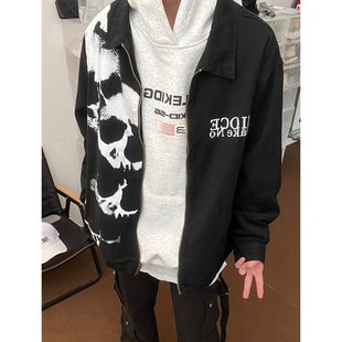 布老哥Blog美式 复古高街暗黑风骷髅头夹克外套宽松百搭上衣潮W551