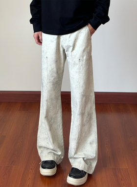 布老哥Blog美式多口袋大理石纹工装裤宽松clf小微喇直筒长裤K710