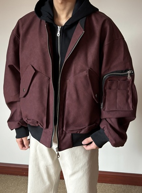 布老哥Blog美式复古廓形假两件扎染皮衣外套百搭BOXY版型夹克W526