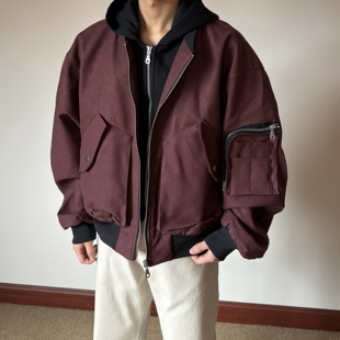 布老哥Blog美式 型夹克W526 复古廓形假两件扎染皮衣外套百搭BOXY版