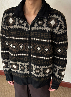 布老哥Blog秋冬复古学院风费尔岛拉链毛衣宽松通勤保暖针织衫W634