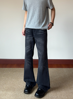 布老哥Blog美式复古飘逸猫须水洗牛仔裤cleanfit宽松微喇长裤K775