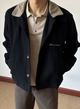 布老哥Blog美式复古口袋刺绣夹克撞色翻领短宽显高底特律外套W545