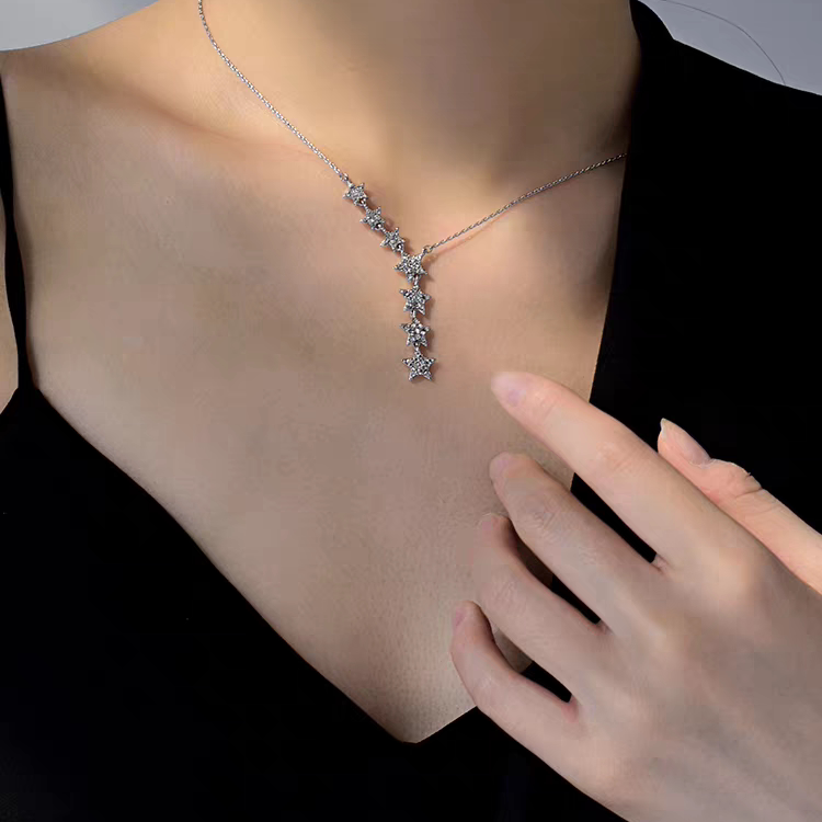 H70 韩版清新镶钻长款项链 时尚五角星气质亮丽百搭项链女 665X