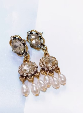 H48新款铜绿色巴洛克925针耳钉气质复古设计感简约做旧耳饰女 601