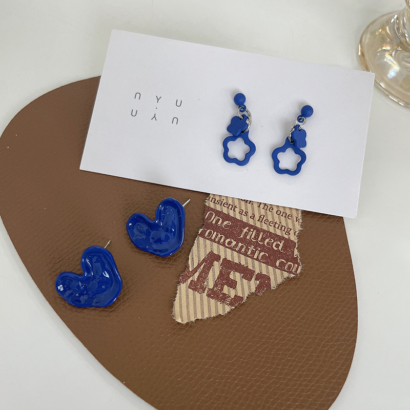 来饰缘合金日韩克莱因蓝法式耳钉