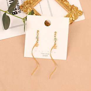 日韩流行百搭长款波浪流苏朱柏绿石耳饰五角星螺旋S型曲线耳夹017