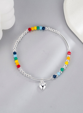 彩色串珠爱心笑脸小熊手链