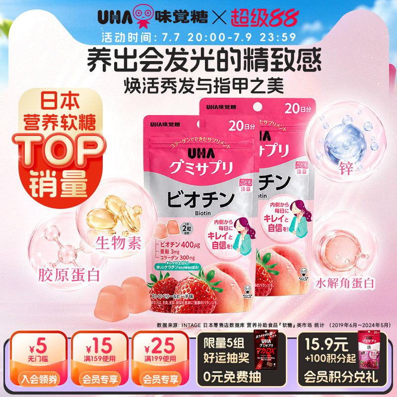 【新品】悠哈味觉糖UHA女性生物素锌胶原蛋白营养软糖护甲养发