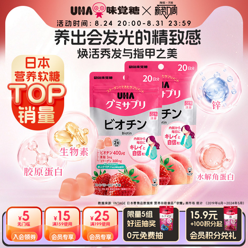 悠哈味觉糖UHA女性生物素锌胶原蛋白进口营养软糖护甲养发