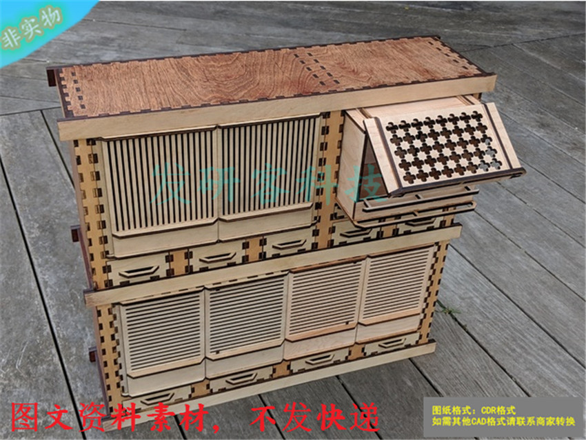 创意带门收纳盒工艺品模型  激光雕刻线切割CAD格式电子图纸素材