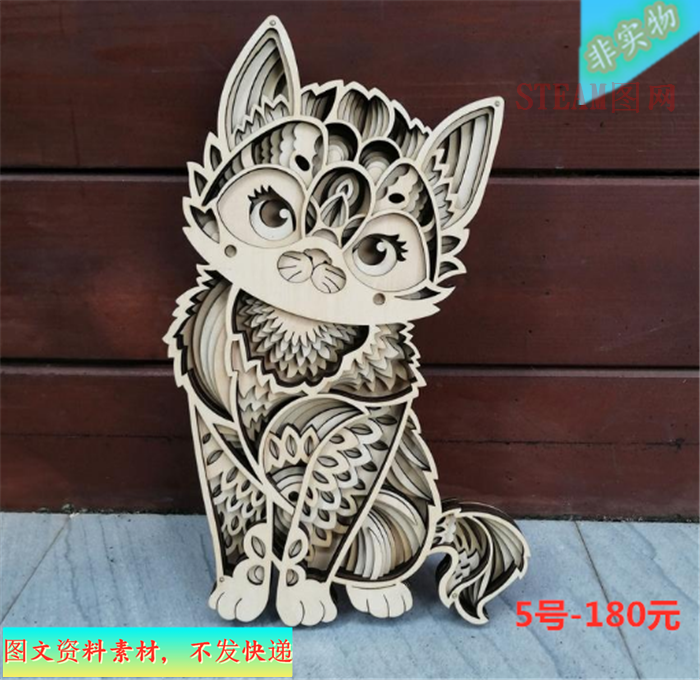 3D立体猫叠雕拼装模型 线激光切割雕刻CAD/DXF矢量图纸素材
