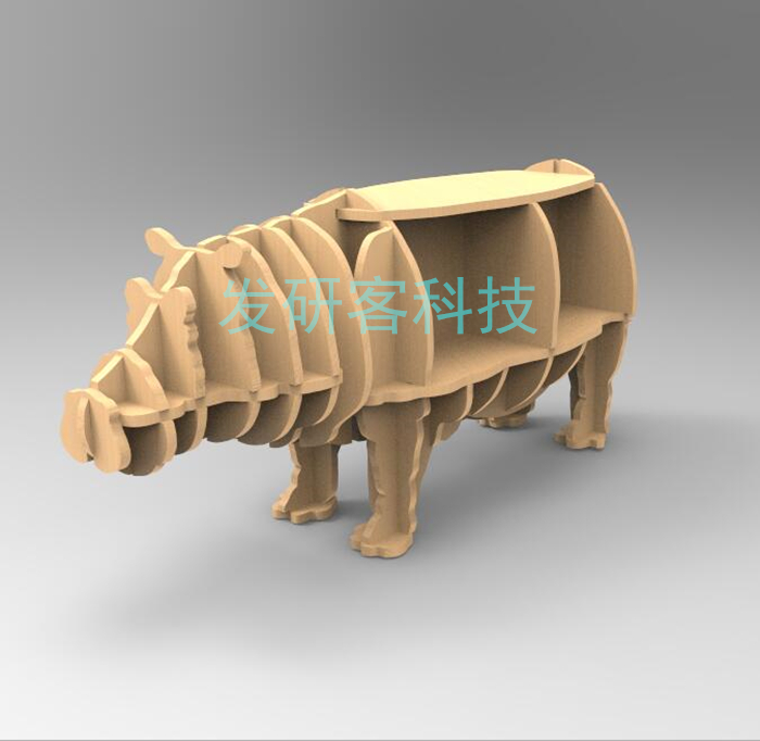 3D立体创意动物书架 线切割激光雕刻CAD电子矢量图纸素材  犀牛