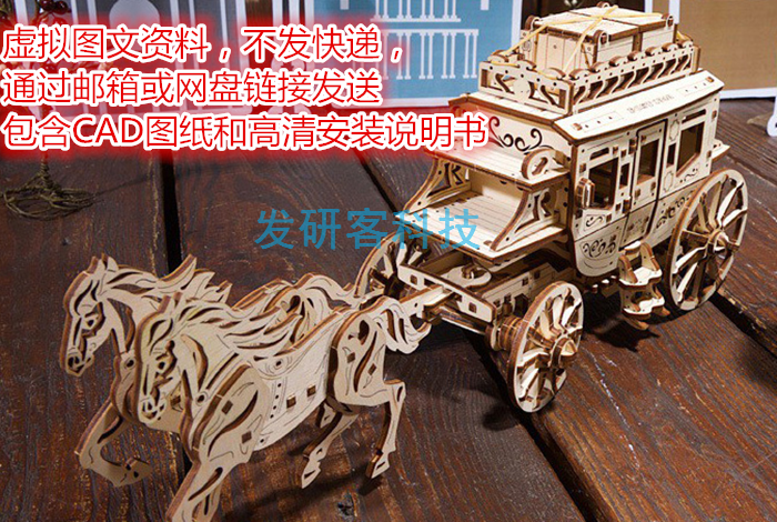 乌克兰木质机械传动模型激光切割雕刻CAD电子矢量图纸素材 驿马车