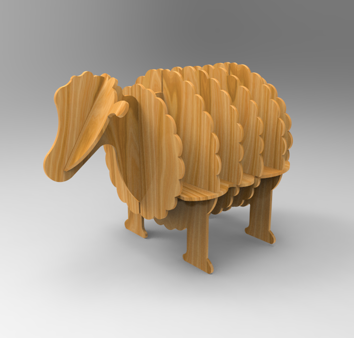 3D立体创意动物书架 线切割激光雕刻CAD电子矢量图纸素材 绵羊