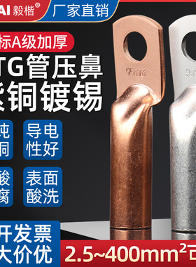DTG管压式铜鼻子国标A级加厚纯紫铜镀锡变压器动力电缆接线端子