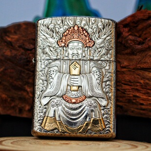 盔甲 财神龙五爷佐罗煤油防风打火机五面浮雕镶嵌白铜新款 鹰皇
