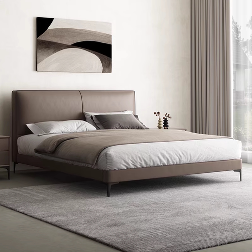 意式极简真皮床小户型薄床头主卧储物床现代简约1米8双人软包婚床 - 封面